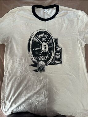 Whiskey and Deadlifts Graphic Ringer Tee - White & Black